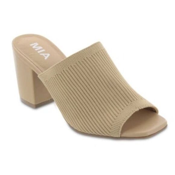 MIA Hilary Block Heel Slip On Mule Tan Sz. 10 Stretchy Comfortable - Picture 1 of 7